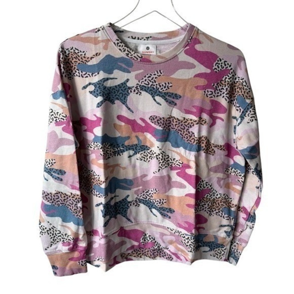 Sundry Abstract Camo Pullover Sweatshirt‎ Pink Purple Blue size 0/XS NWT